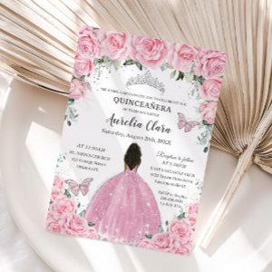 Quinceañera Pink Floral Butterflies Brown Princess