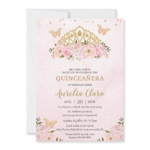 Quinceañera Pink Floral Butterflies Princess Crown