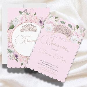 Quinceanera Pink Floral Chic Tiara Modern