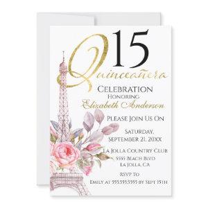 Quinceanera Pink Floral Eiffel Tower 15th Birthday