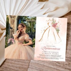 Quinceañera Pink Floral Gold Dress 15th Birthday