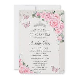 Quinceañera Pink Floral Princess 15 Años Butterfly