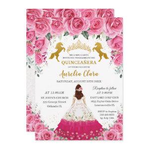 Quinceañera Pink Floral Princess Charro Gold Horse