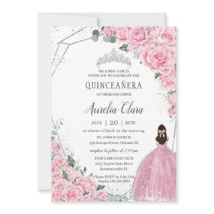 Quinceañera Pink Floral Princess Silver Birthday