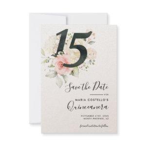 Quinceanera Pink Floral Save the Date Announcement