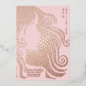 Quinceañera Pink Girl Silhouette Hearts Rose Gold Foil Holiday Card