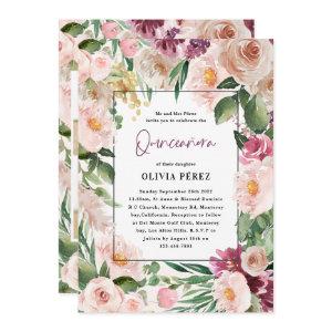 Quinceañera Pink girly floral 4 photo birthday Inv