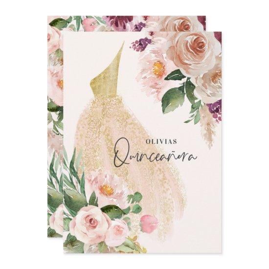 Quinceañera Pink girly floral dress birthday  Invi