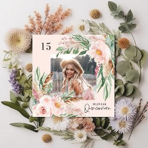 Quinceañera pink girly floral photo pampas elegant