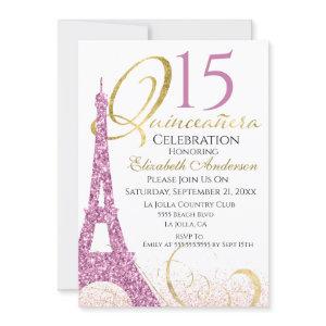 Quinceanera Pink Glitter Eiffel Tower 15 Birthday