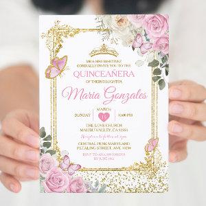 Quinceañera Pink & Gold Crown Mexican Butterfly