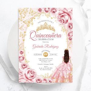Quinceanera Pink Gold Floral