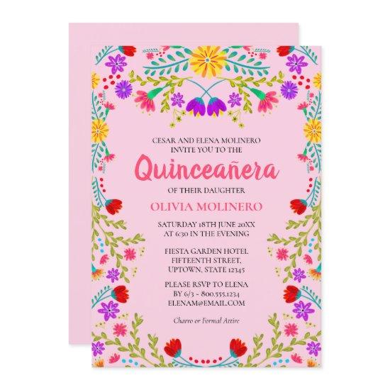 Quinceanera Pink Mexican Floral 15th Birthday