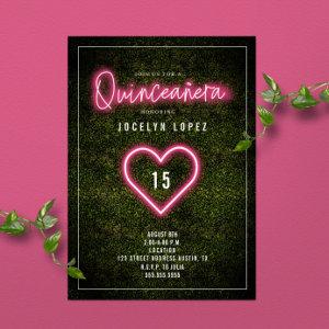 Quinceañera Pink Neon Lights Boxwood Heart