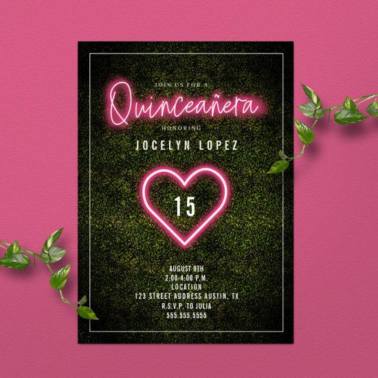 Quinceañera Pink Neon Lights Boxwood Heart