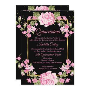 Quinceanera Pink Pretty Country Floral Gold Black