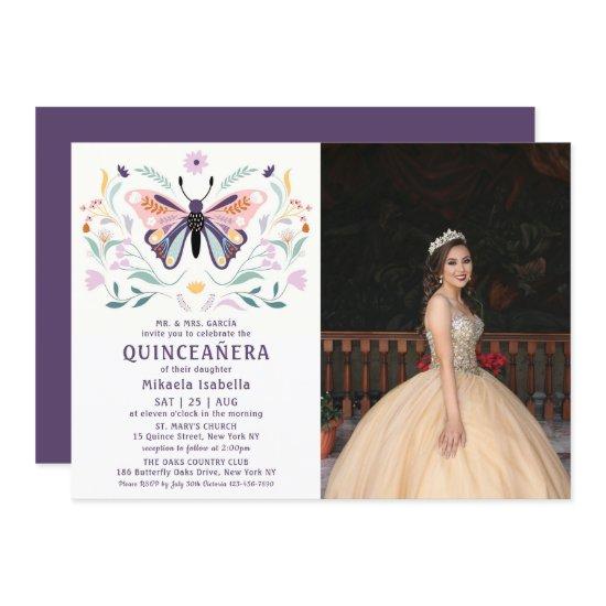 Quinceañera Pink Purple Butterfly Photo Floral