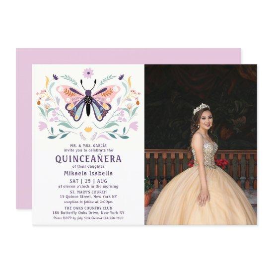 Quinceañera Pink Purple Butterfly Photo Floral