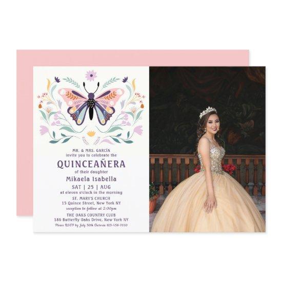 Quinceañera Pink Purple Butterfly Photo Floral