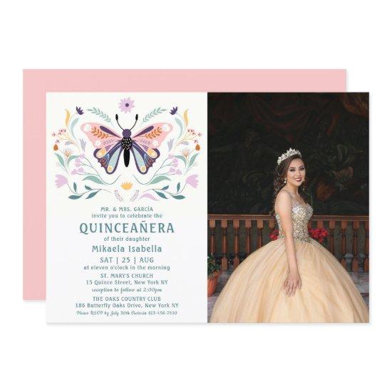 Quinceañera Pink Purple Butterfly Photo Floral