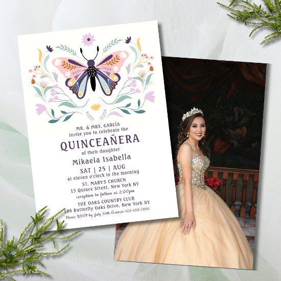 Quinceañera Pink Purple Butterfly Photo Floral