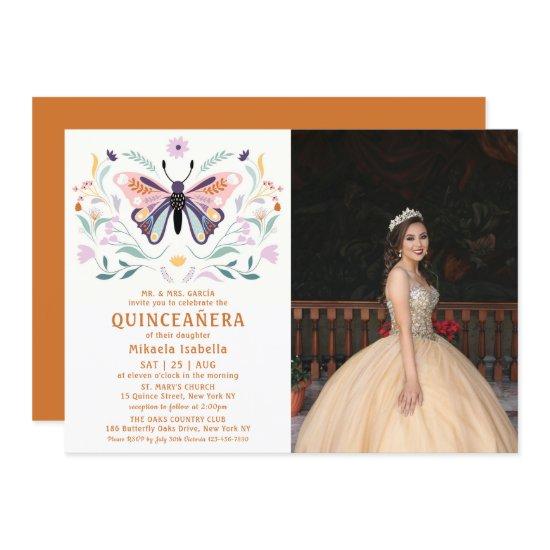 Quinceañera Pink Purple Butterfly Photo Floral