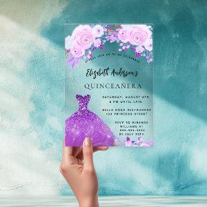 Quinceanera pink purple flowers dress clear acrylic