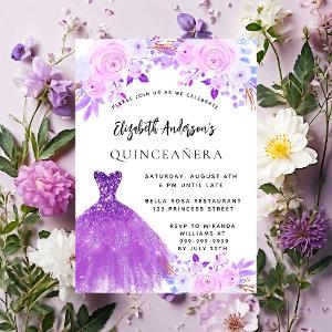 Quinceanera pink purple flowers dress luxury