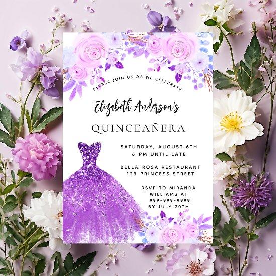 Quinceanera pink purple flowers dress luxury