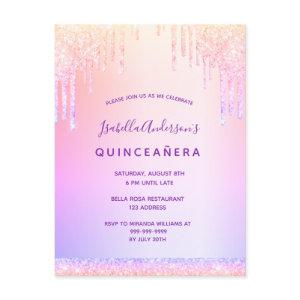 Quinceanera pink purple glitter drips  postcard