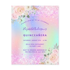 Quinceanera pink purple glitter floral budget flyer