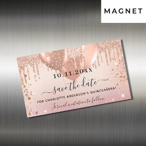 Quinceanera pink rose balloon save the date magnet