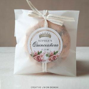 Quinceañera Pink Rose Crown Birthday Favors Classic Round Sticker