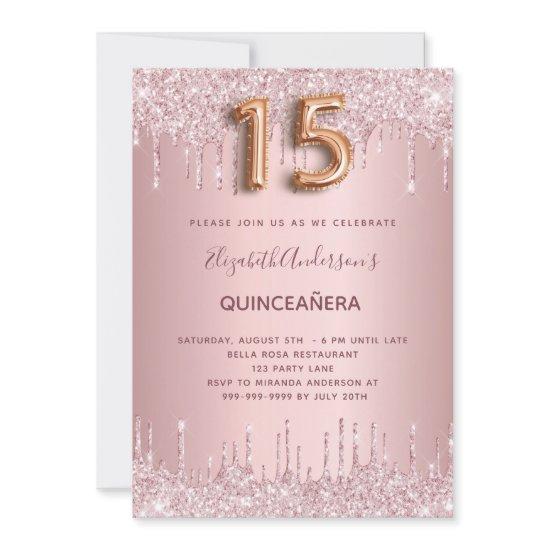 Quinceanera pink rose gold drips