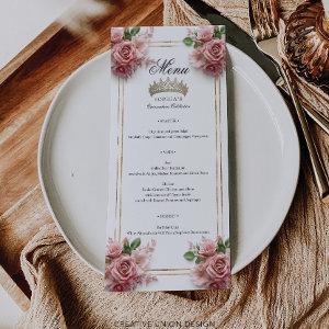 Quinceañera Pink Rose Gold Frame 15th Birthday Menu