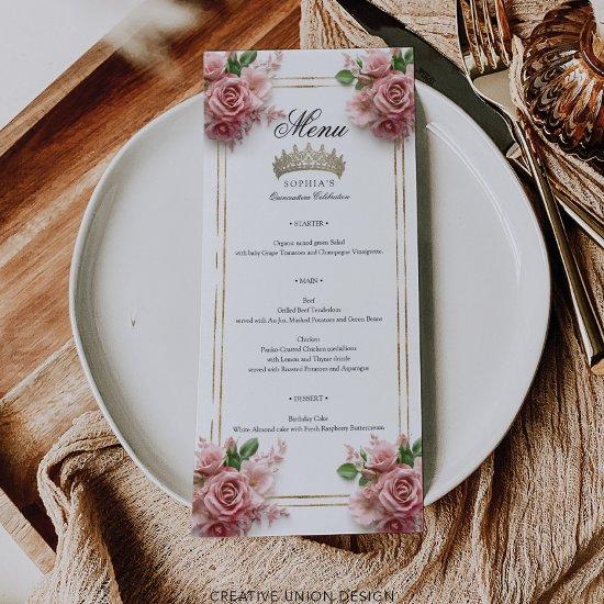 Quinceañera Pink Rose Gold Frame 15th Birthday Menu