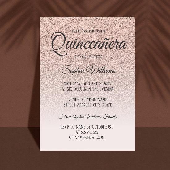 Quinceanera Pink Rose Gold Glitter 15th Birthday