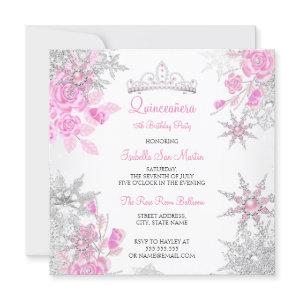 Quinceanera Pink Rose Winter Wonderland Snowflake