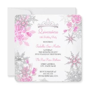 Quinceanera Pink Rose Winter Wonderland Snowflake