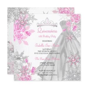 Quinceanera Pink Rose Winter Wonderland Snowflake