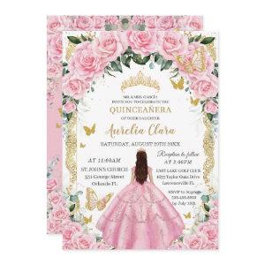 Quinceañera Pink Roses Floral Girl Vintage Gold