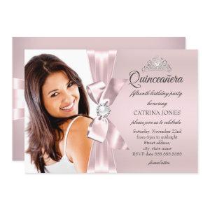 Quinceanera Pink Silver Diamond Bow pearl Tiara