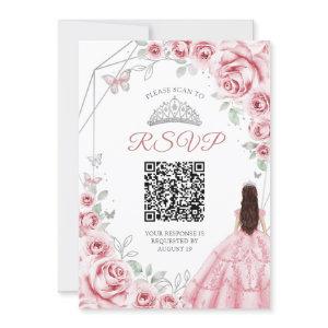 Quinceanera Pink Silver Dress Floral RSVP QR code