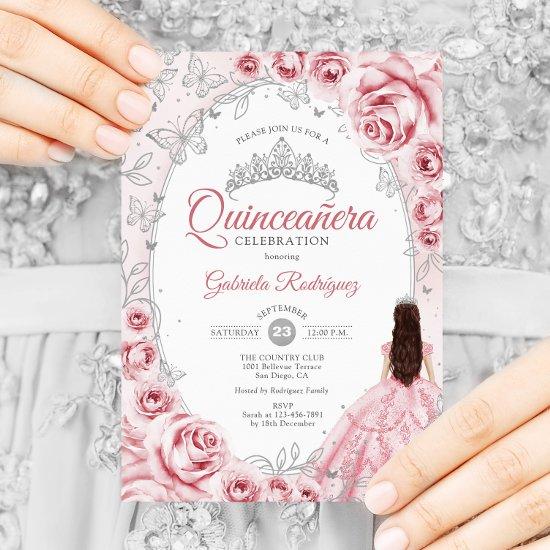 Quinceanera Pink Silver Floral
