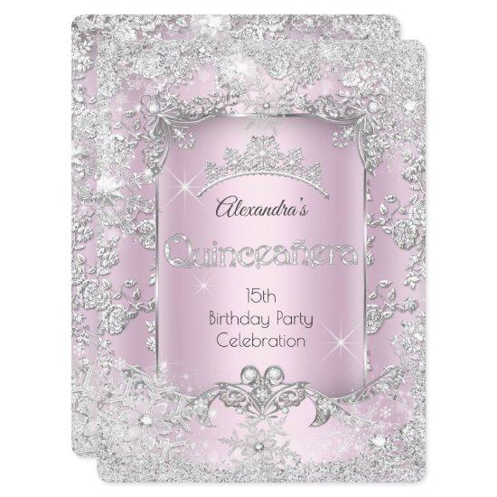 Quinceanera Pink Silver Tiara Winter Wonderland