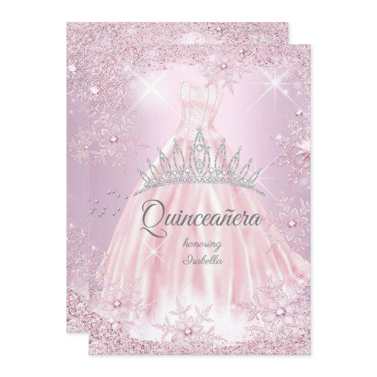 Quinceanera Pink Snowflake Winter Dress Tiara