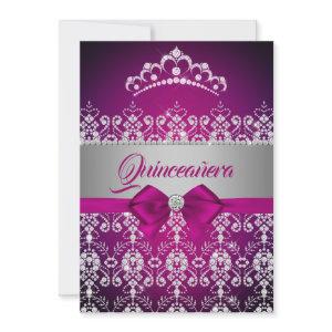 Quinceanera Pink Sparkle Diamond Tiara Bow