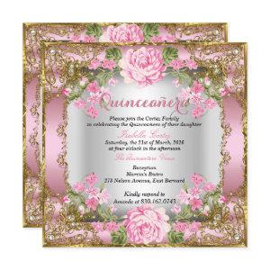 Quinceanera Pink Vintage Country Floral Gold 2