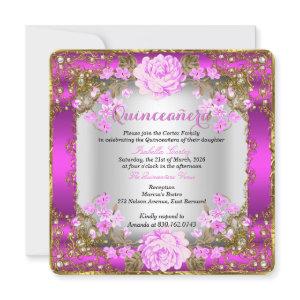 Quinceanera Pink Vintage Country Floral Gold