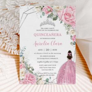 Quinceañera Pink White Floral Silver 16th Birthday